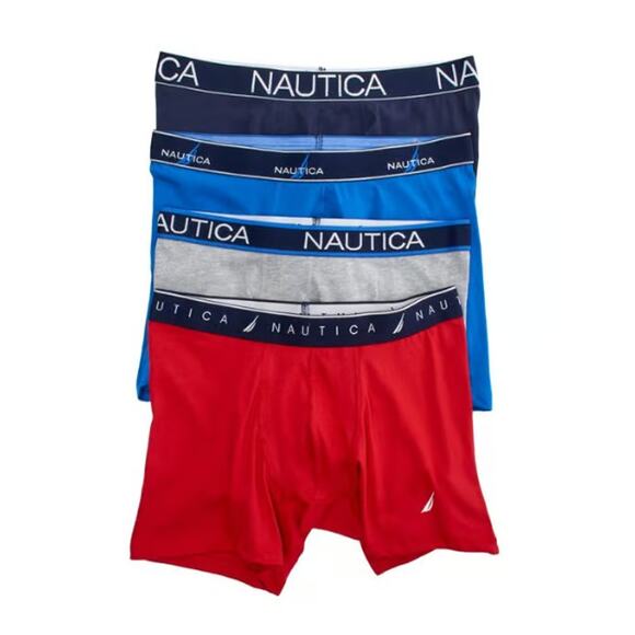Nautica Men's Large 36-38 Boxer Briefs 4-Pack Red/Grey/Blue 5" Inseam NIB - Picture 2 of 2